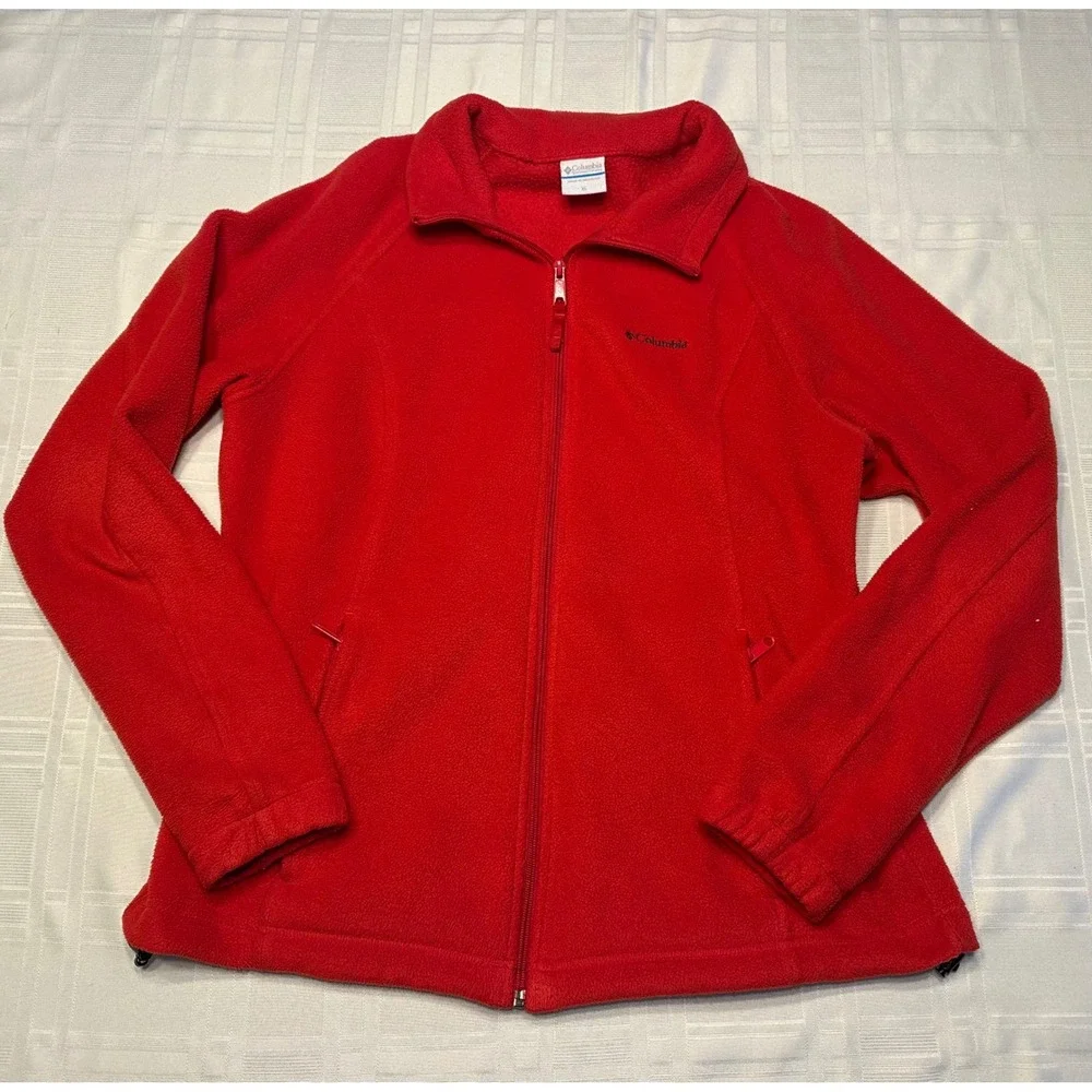 Columbia Fleece Jacket Mens XL Red Benton Springs Full Zip Outdoor Warm Layer